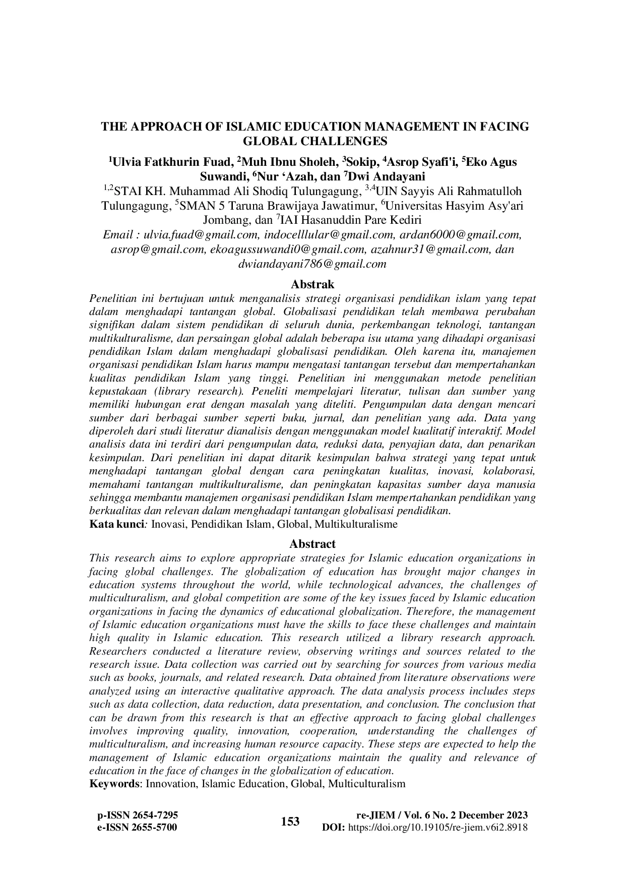 JURIS The Approach of Islamic Education Management in Facing Global Challenges