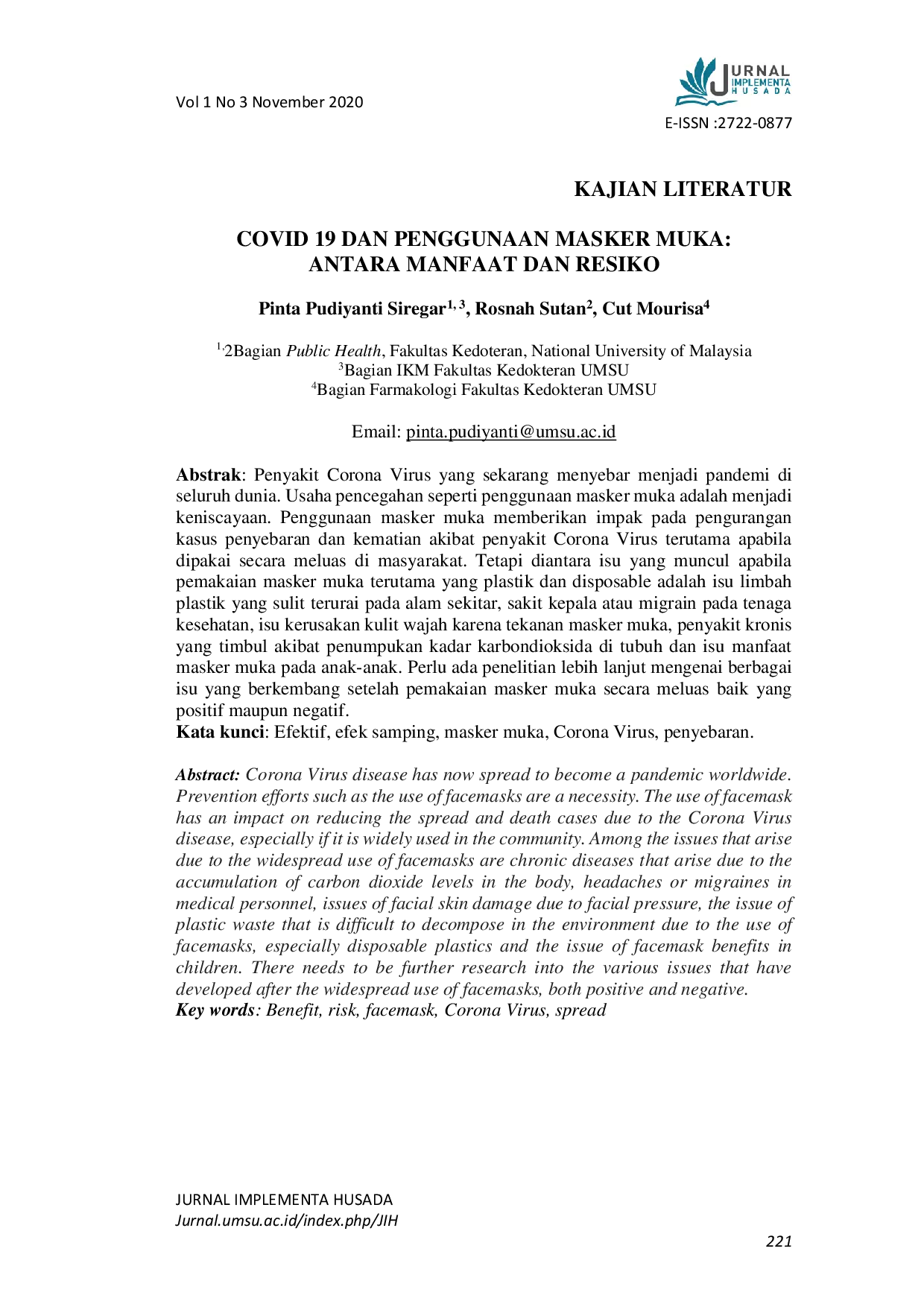 JURIS Covid 19 Dan Penggunaan Masker Muka Antara Manfaat Dan Resiko