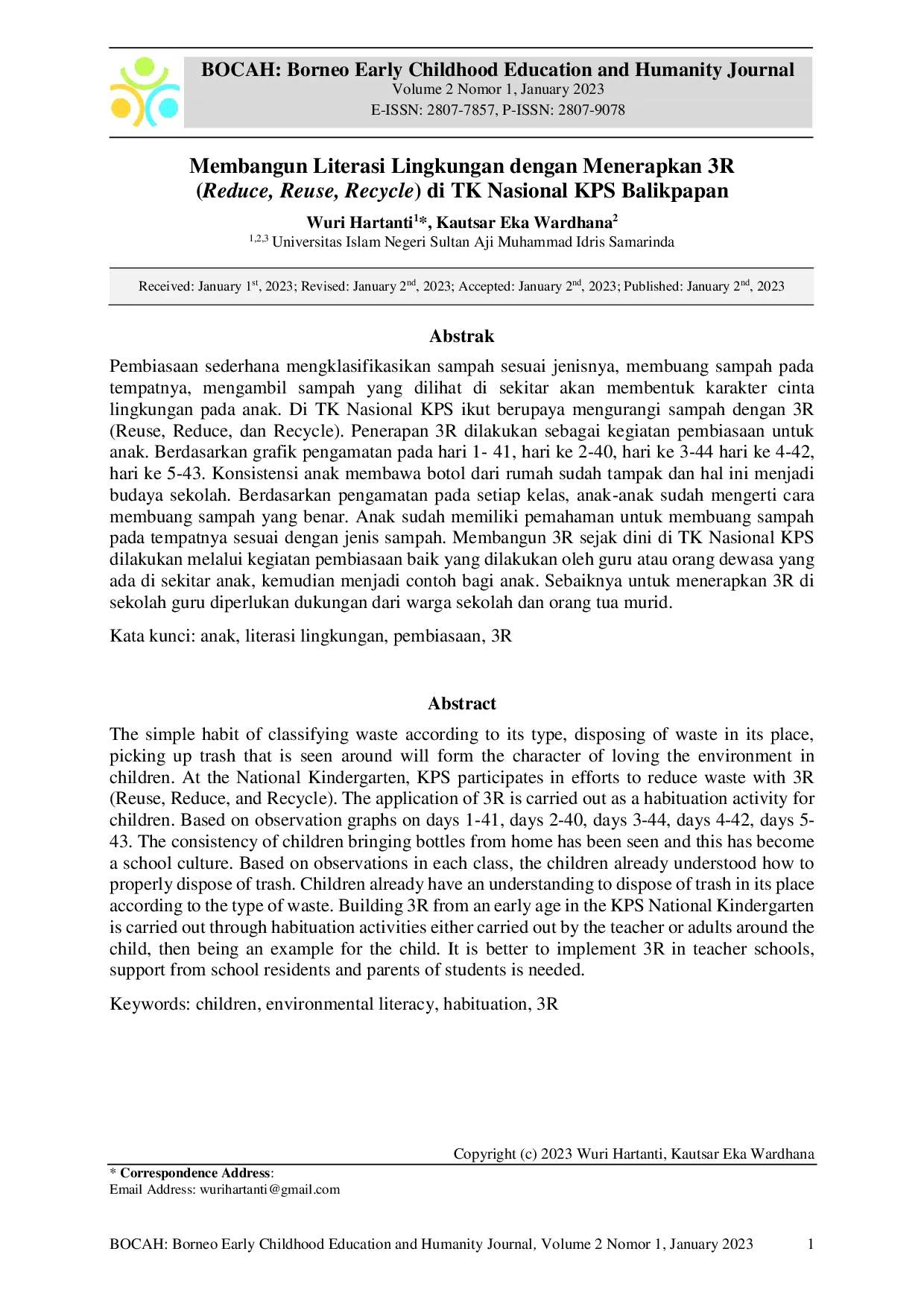 JURIS Membangun Literasi Lingkungan dengan Menerapkan 3R Reduce Reuse Recycle di TK Nasional KPS Balikpapan