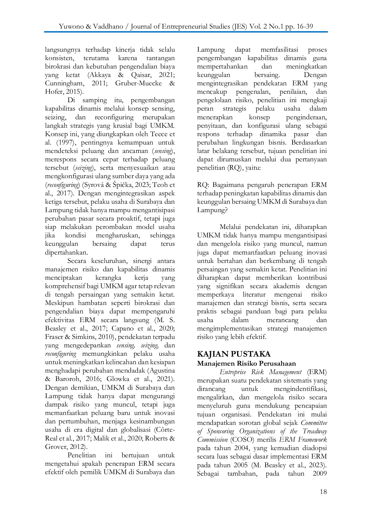 JURIS Mengembangkan Keunggulan Bersaing UMKM melalui Enterprise Risk Management dan Kapabilitas Dinamis di Surabaya dan Lampung