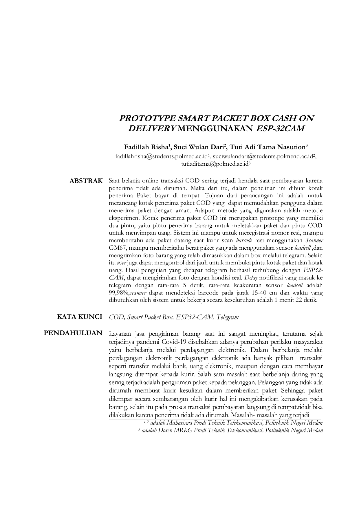 JURIS Prototype Smart Packet Box Cash on Delivery Menggunakan ESP 32CAM