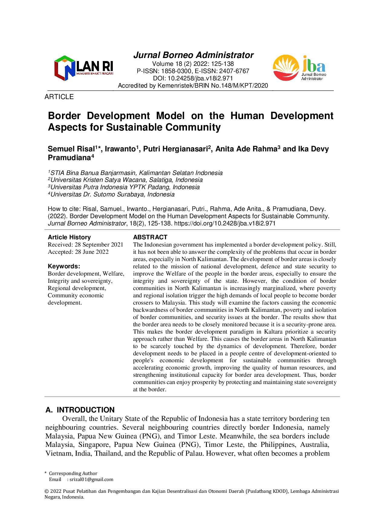 JURIS Border Development Model on the Human Development Aspects for Sustainable Community