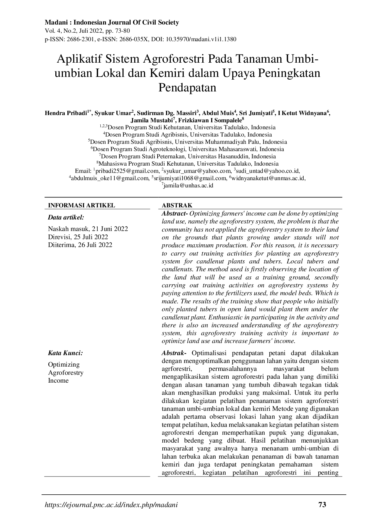 JURIS Aplikatif Sistem Agroforestri Pada Tanaman Umbi umbian Lokal dan Kemiri dalam Upaya Peningkatan Pendapatan