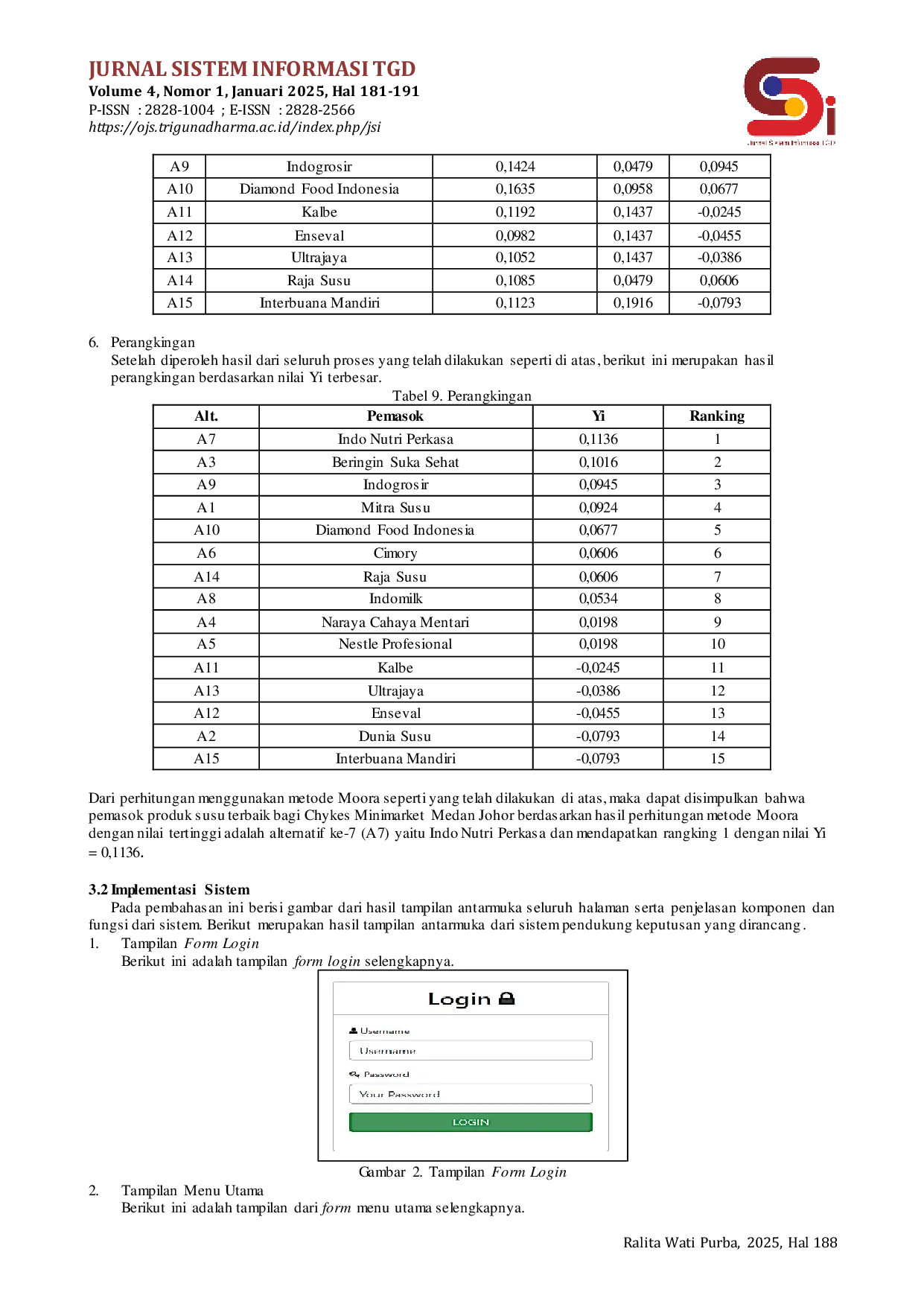 JURIS Penerapan Metode Moora Dalam Sistem Pendukung Keputusan Untuk Menentukan Pemasok Barang Susu