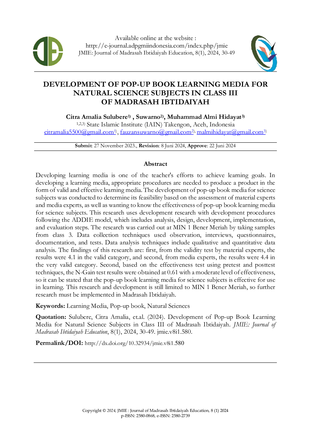 JURIS Development of Pop Up Book Learning Media for Natural Science Subjects in Class III of Madrasah Ibtidaiyah