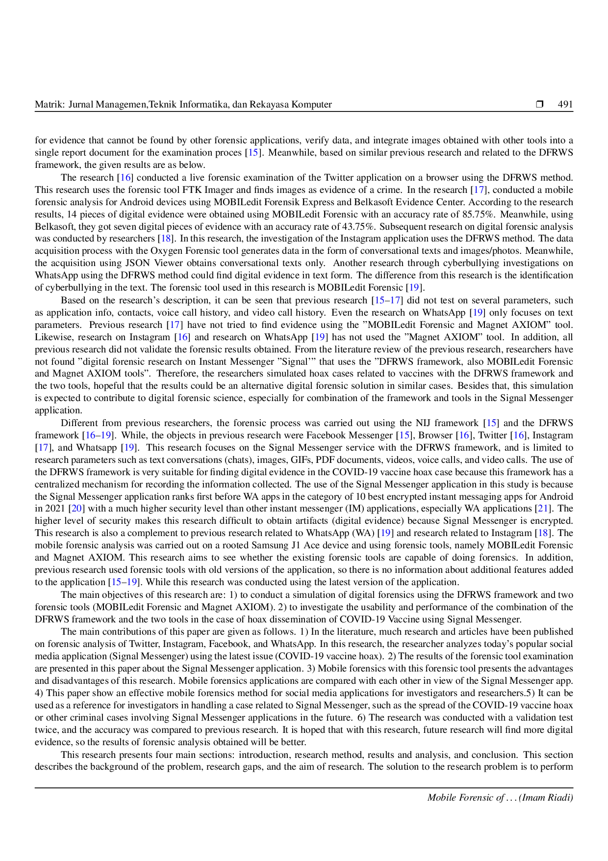 JURIS Mobile Forensic of Vaccine Hoaxes on Signal Messenger using DFRWS Framework