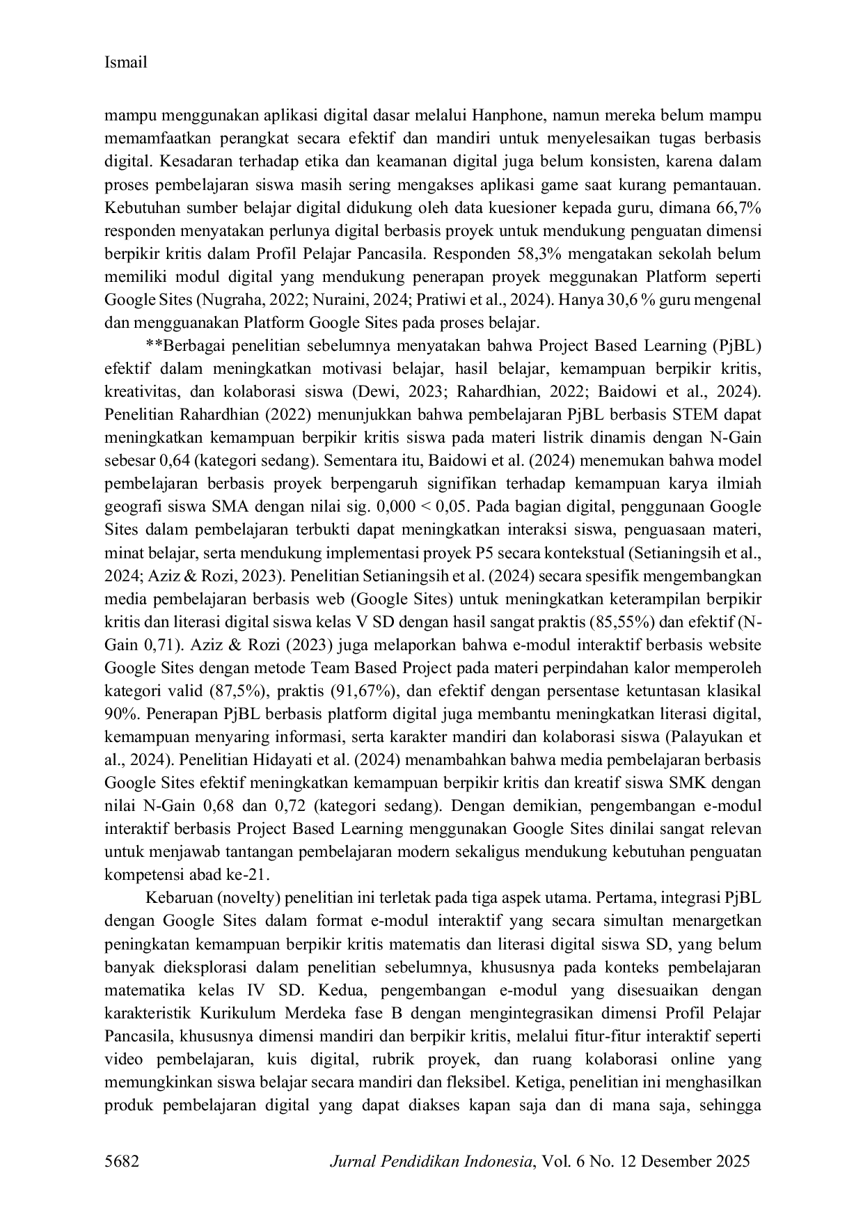 JURIS Pengembangan E Modul Interaktif Berbasis Project Based Learning Menggunakan Google Sites Untuk Meningkatkan Kemampuan Berpikir Kritis Matematis dan Literasi Digital Siswa Kelas IV SD
