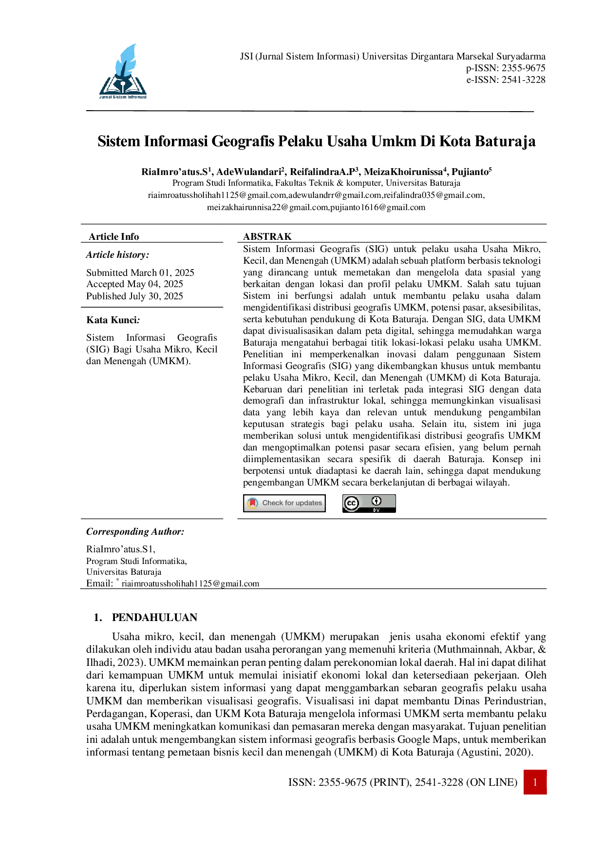 JURIS Sistem Informasi Geografis Pelaku Usaha UMKM Di Kota Baturaja