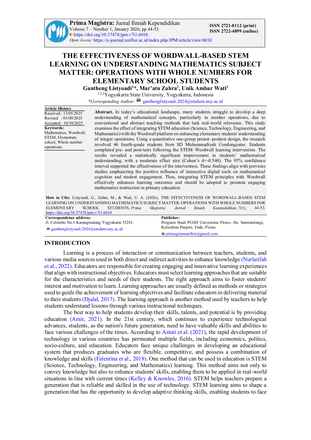 JURIS The Effectiveness of Wordwall Based Stem Learning on Understanding Mathematics Subject Matter Operations With Whole Numbers for Elementary School Students