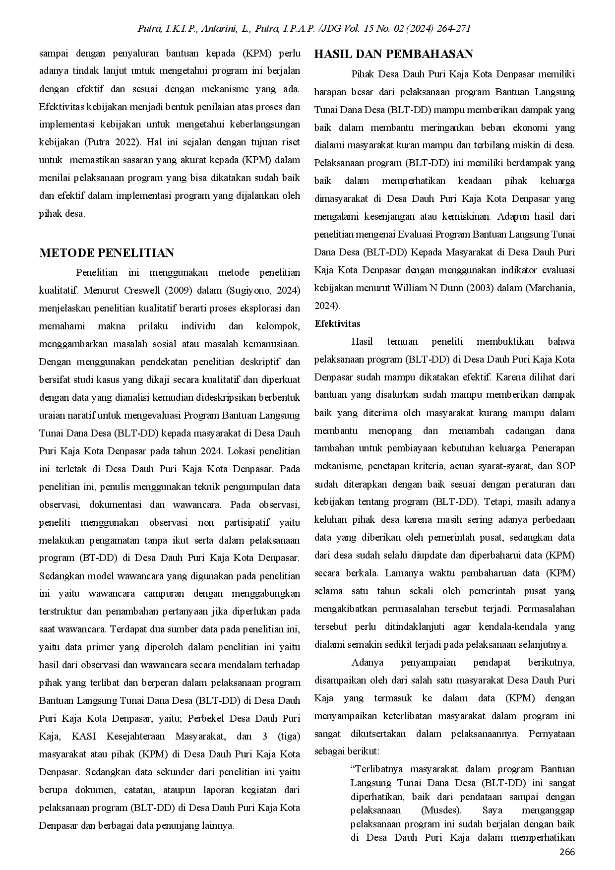 juris Evaluasi Program Bantuan Langsung Tunai Dana Desa BLT DD Kepada Masyarakat Di Desa Dauh Puri Kaja Kota Denpasar