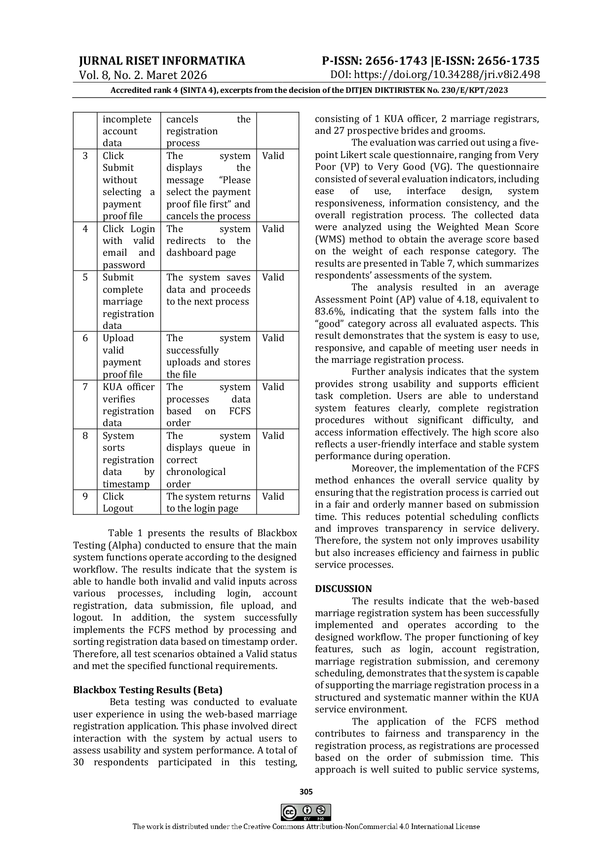 JURIS Application Of The First Come First Served Method In A Web Based Marriage Registration System