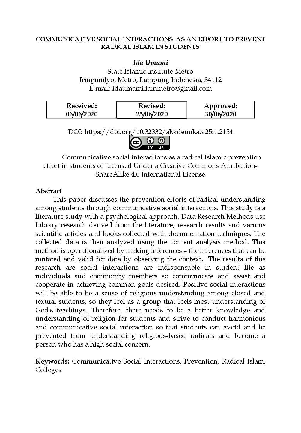 juris Communicative Social Interactions As An Effort To Prevent Radical Islam In Students