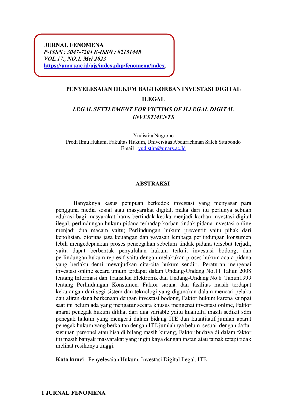 JURIS Penyelesaian Hukum Bagi Korban Investasi Digital Ilegal