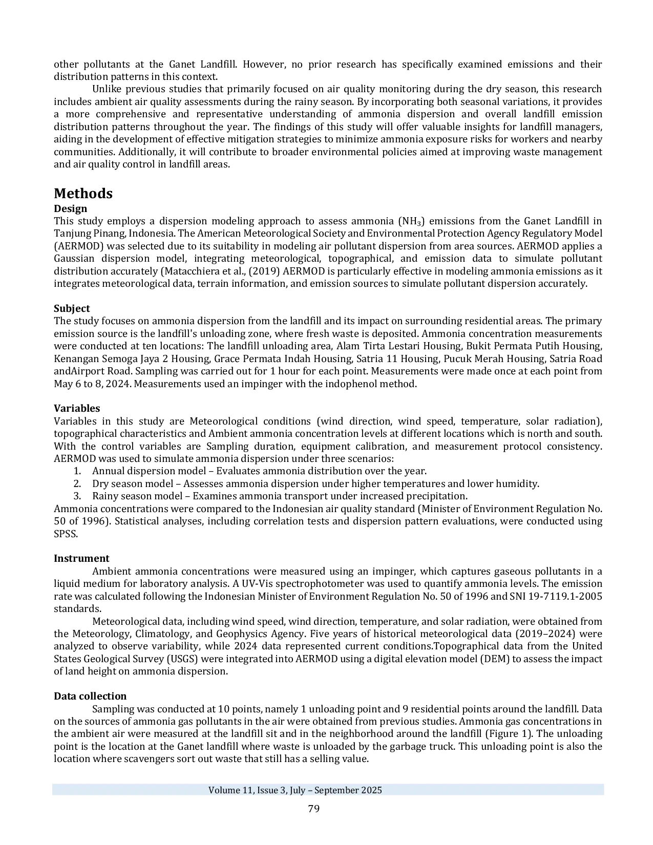 JURIS Ammonia Dispersion from Landfills Case Study Ganet Landfill Tanjung Pinang