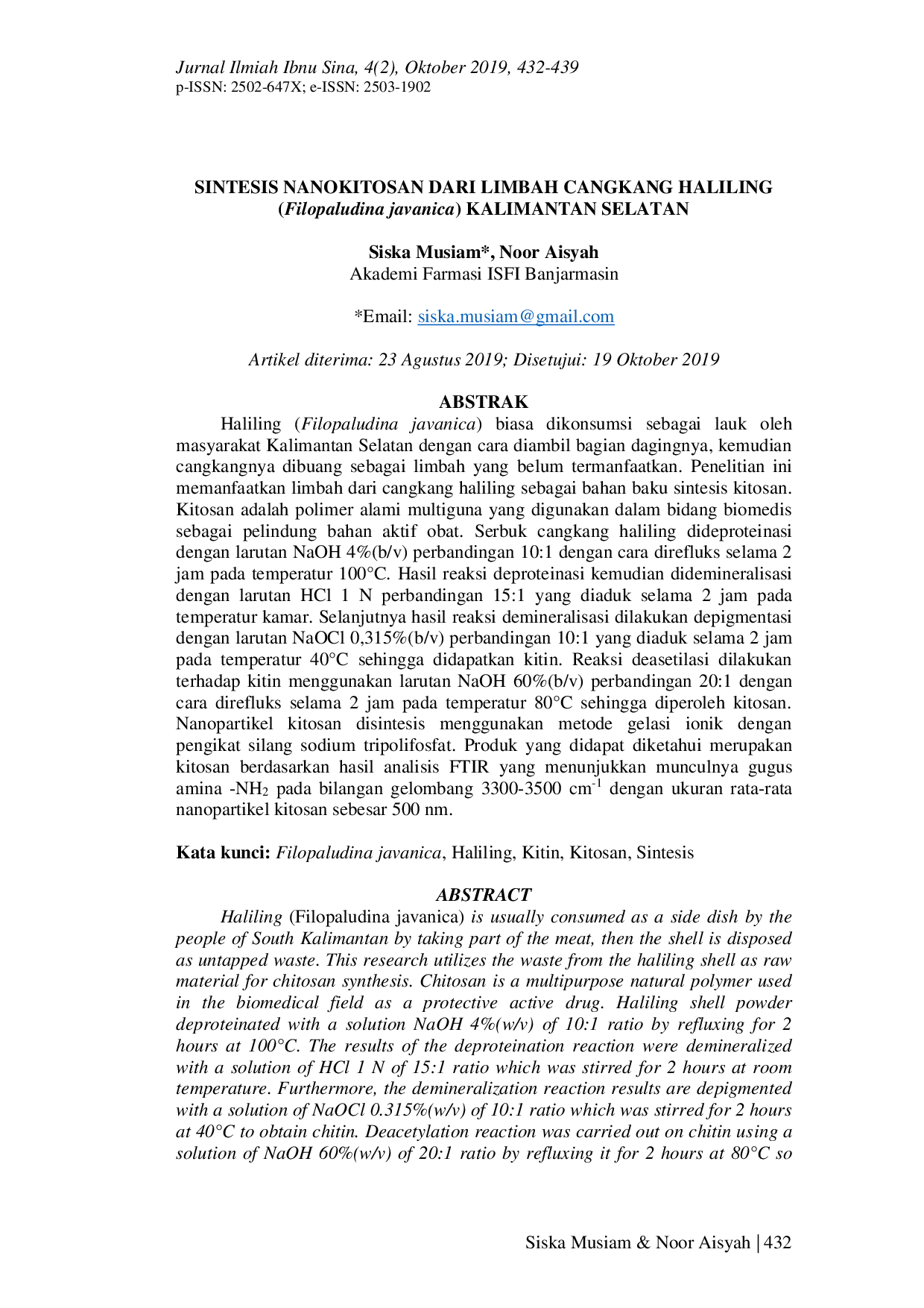 JURIS SINTESIS NANOKITOSAN DARI LIMBAH CANGKANG HALILING Filopaludina javanica KALIMANTAN SELATAN