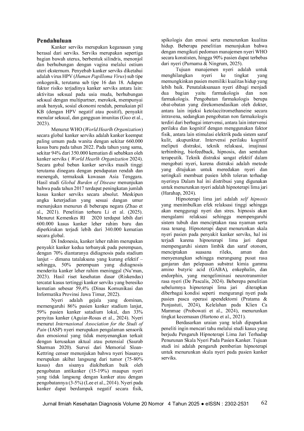 JURIS Pengaruh Hipnoterapi Lima Jari Terhadap Penurunan Skala Nyeri Pada Pasien Kanker