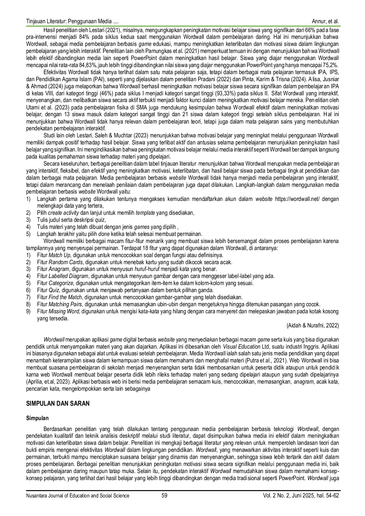 JURIS Tinjauan Literatur Penggunaan Media Pembelajaran Berbasis Website Wordwall untuk Meningkatkan Motivasi Belajar Peserta Didik