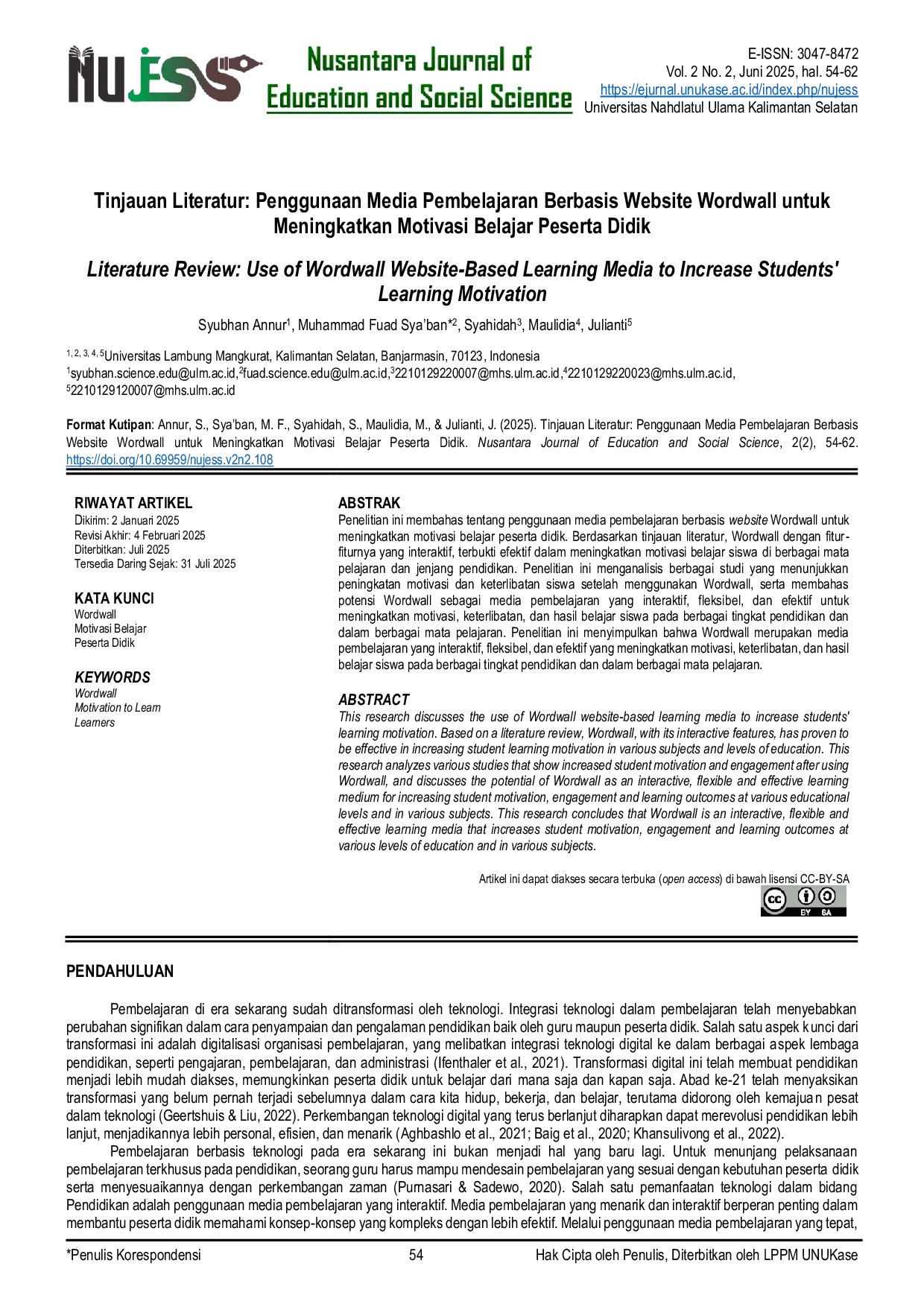 JURIS Tinjauan Literatur Penggunaan Media Pembelajaran Berbasis Website Wordwall untuk Meningkatkan Motivasi Belajar Peserta Didik