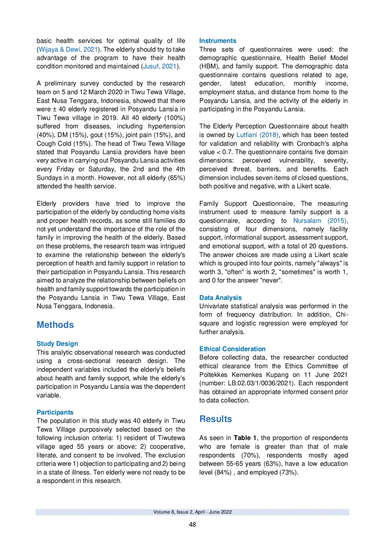 JURIS The Correlation Between Health Beliefs And Family Support On The Elderly s Participation In The Elderly Health Service Posyandu Lansia