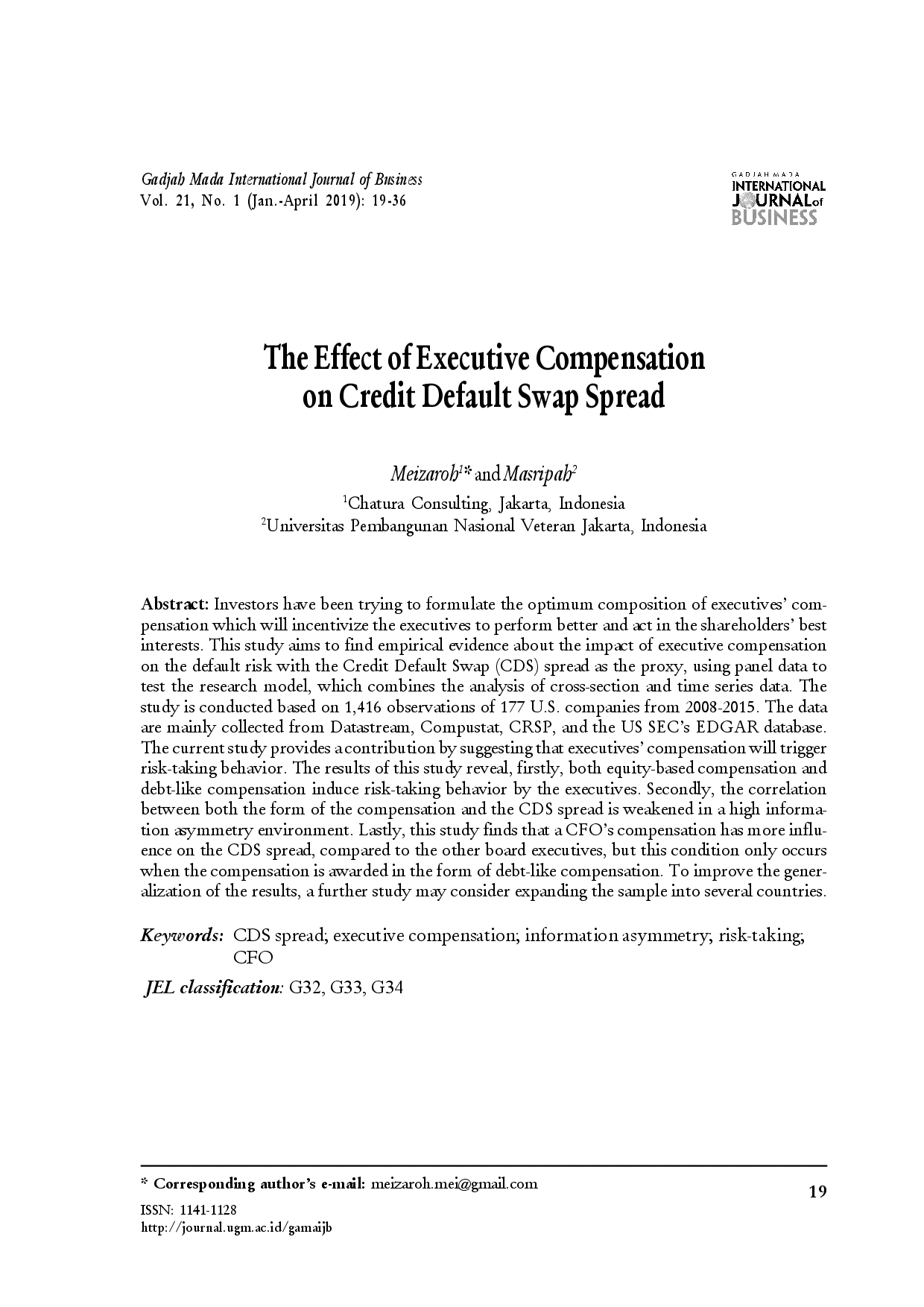 juris The Effect of Executive Compensation on Credit Default Swap Spread