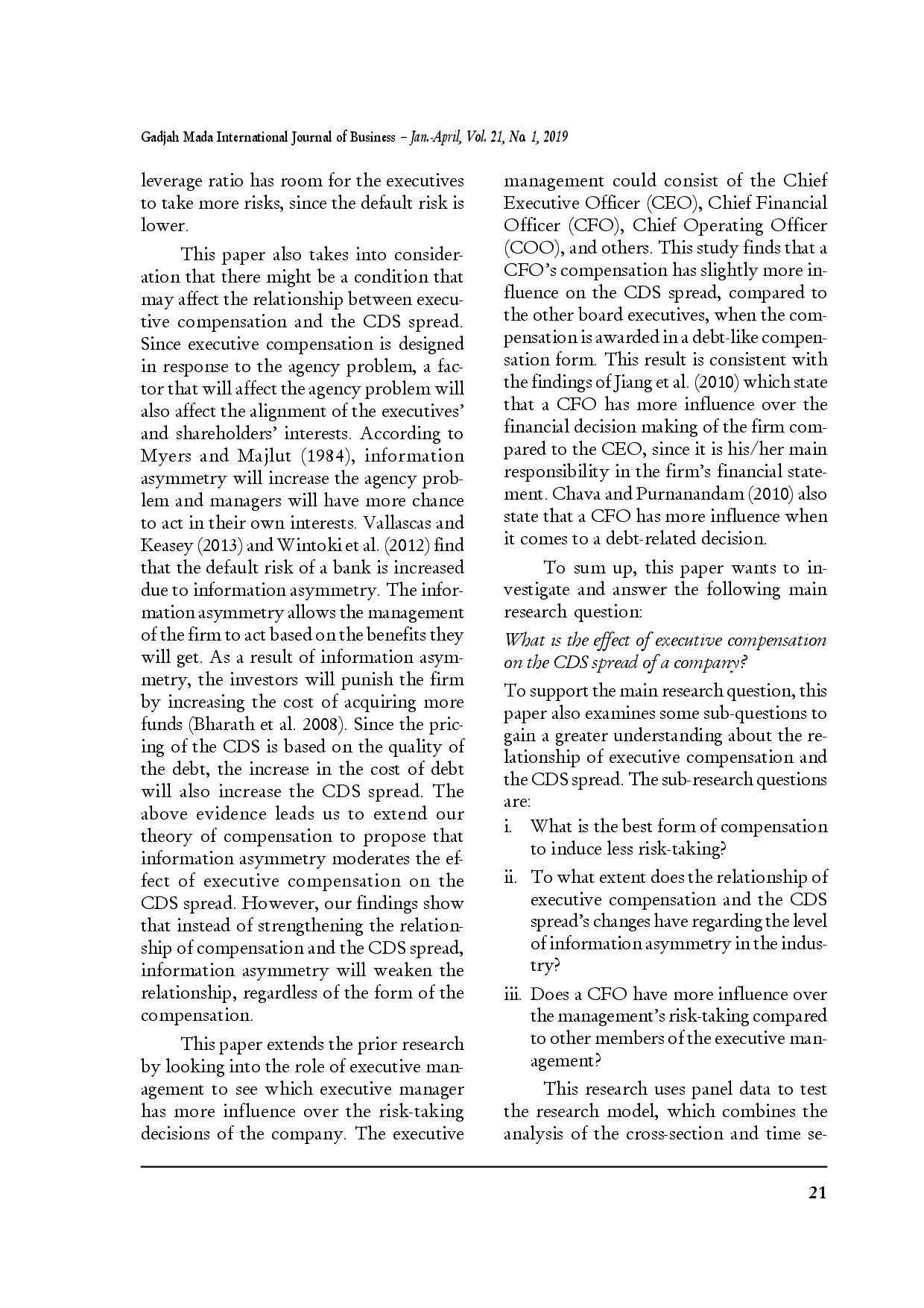 juris The Effect of Executive Compensation on Credit Default Swap Spread