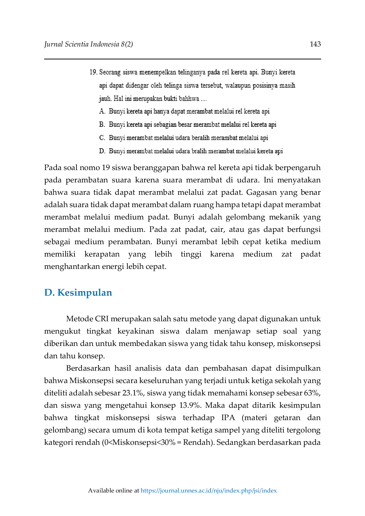 JURIS Identification of Students Misconceptions on Vibration and Wave Material by Using the Certainty of Response Index CRI