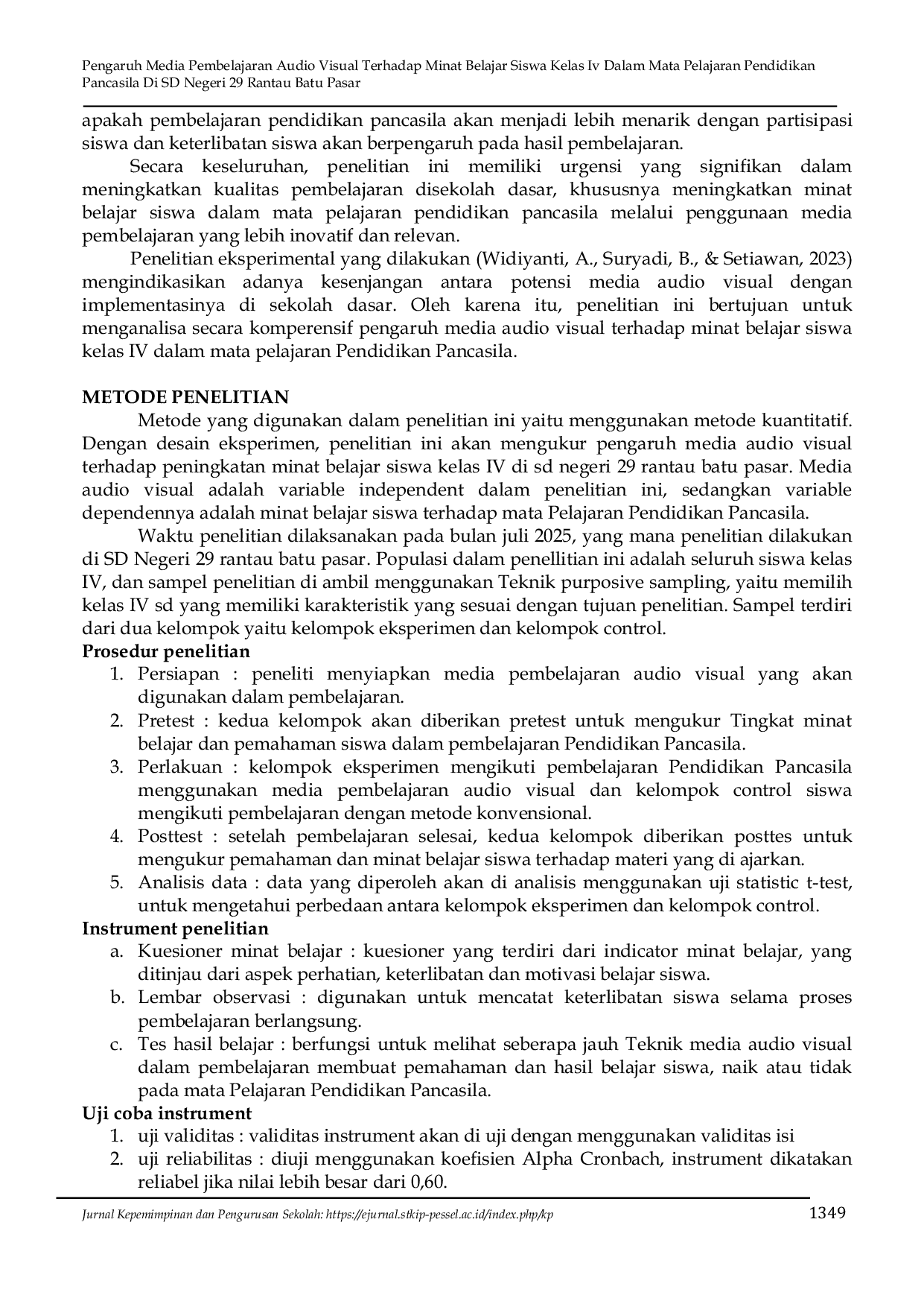 JURIS Pengaruh Media Pembelajaran Audio Visual Terhadap Minat Belajar Siswa Kelas Iv Dalam Mata Pelajaran Pendidikan Pancasila Di SD Negeri 29 Rantau Batu Pasar