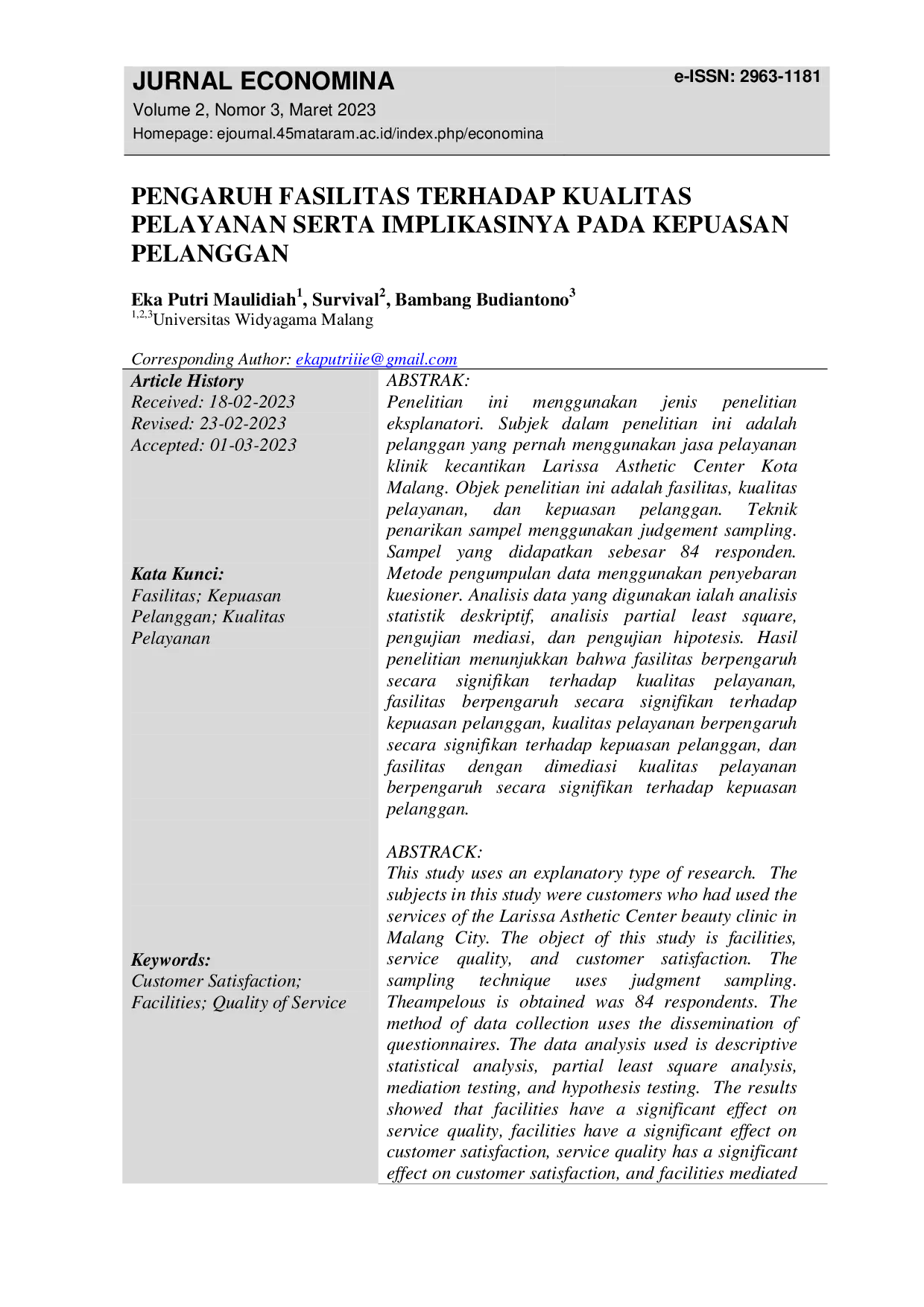 juris Pengaruh Fasilitas Terhadap Kualitas Pelayanan Serta Implikasinya Pada Kepuasan Pelanggan