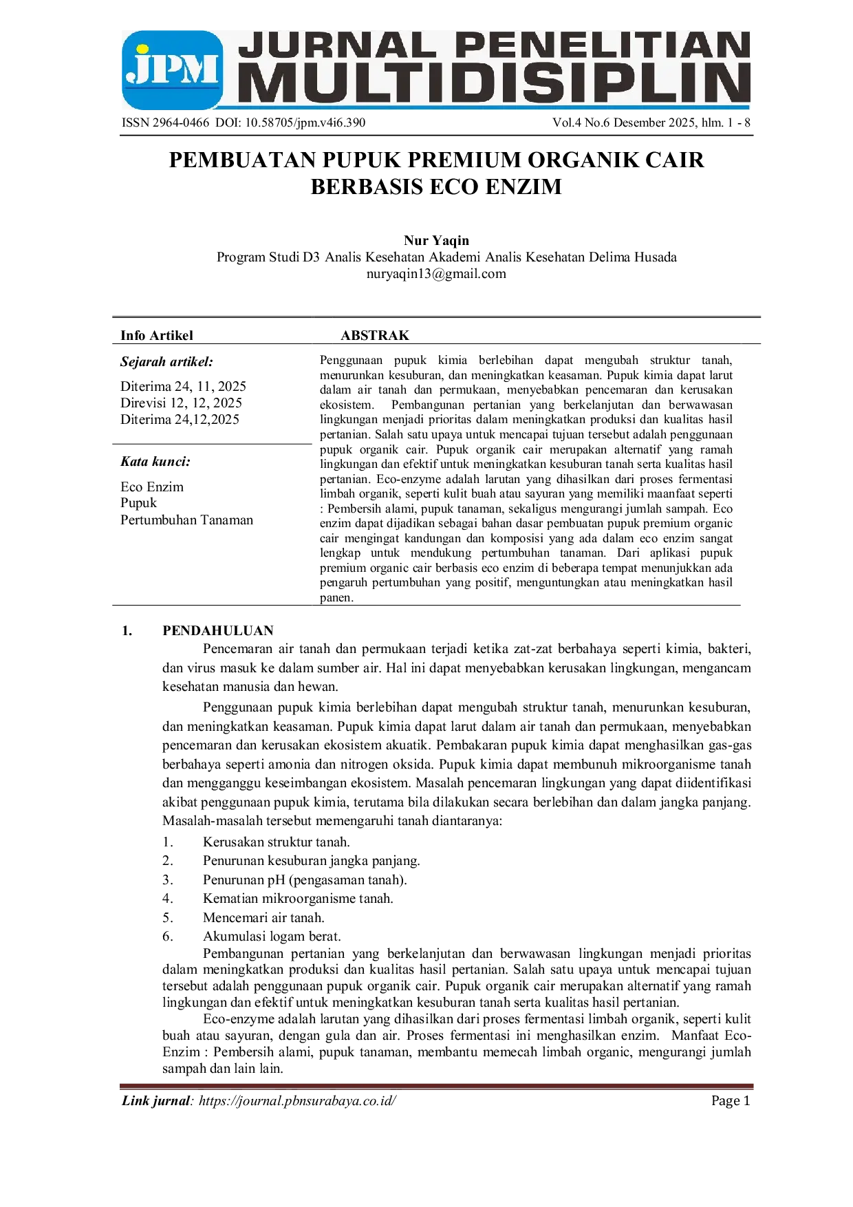 JURIS Pembuatan Pupuk Premium Organik Cair Berbasis Eco Enzyme