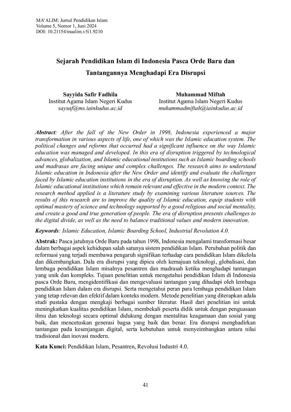 JURIS Sejarah Pendidikan di Indonesia Pasca Orde Baru dan Tantangannya Menghadapi Era Disrupsi