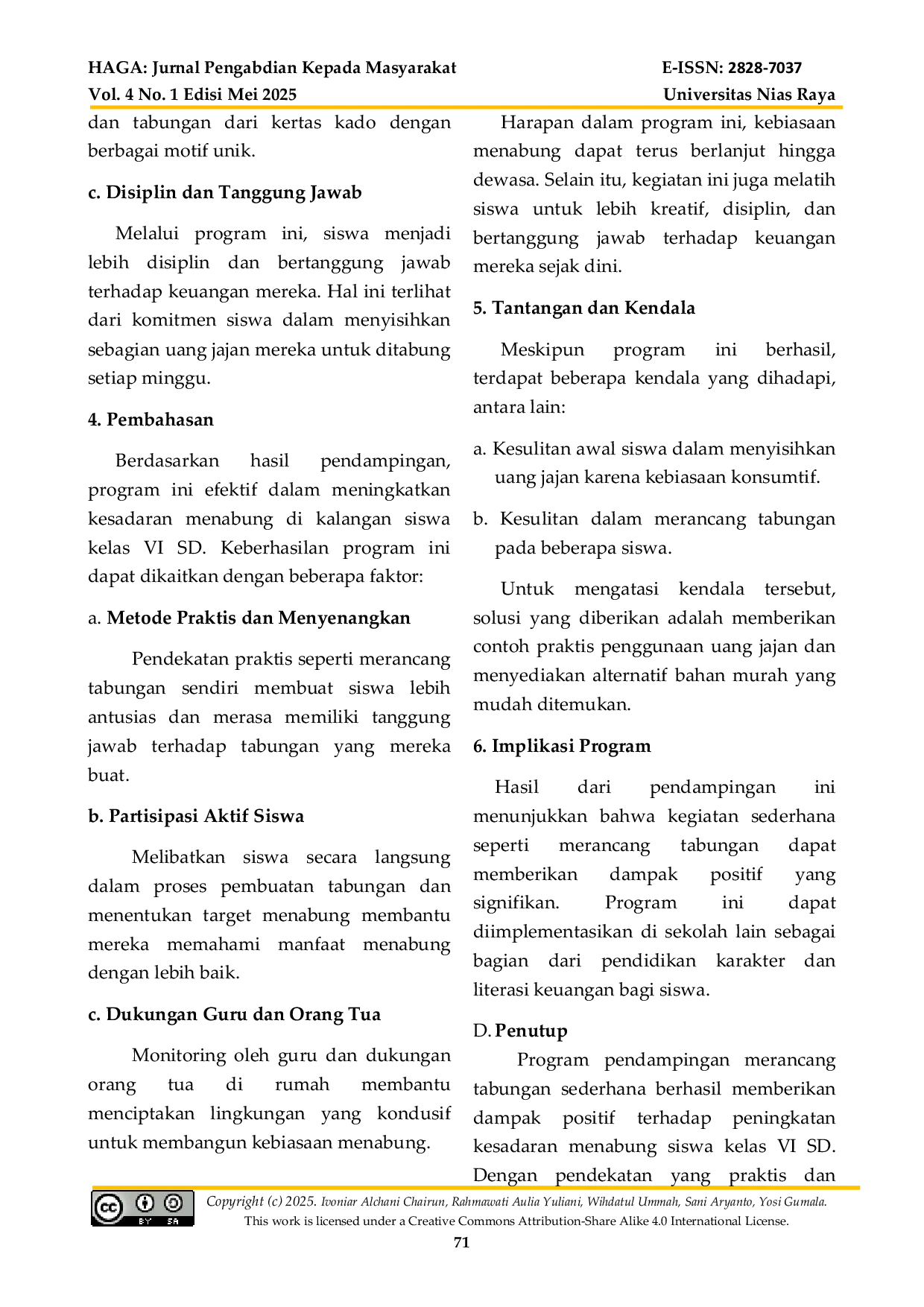 JURIS Pendampingan Merancang Tabungan Sederhana Untuk Meningkatkan Kesadaran Menabung Kelas VI SD