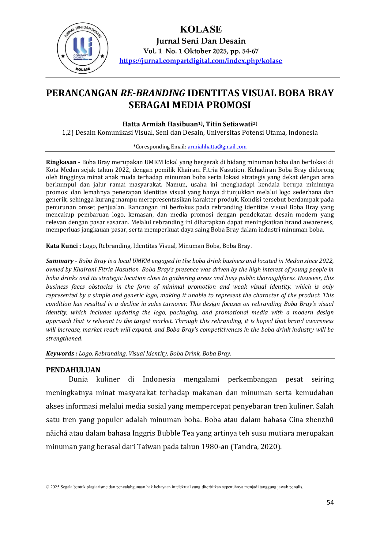 JURIS Perancangan Re Branding Identitas Visual Boba Bray Sebagai Media Promosi