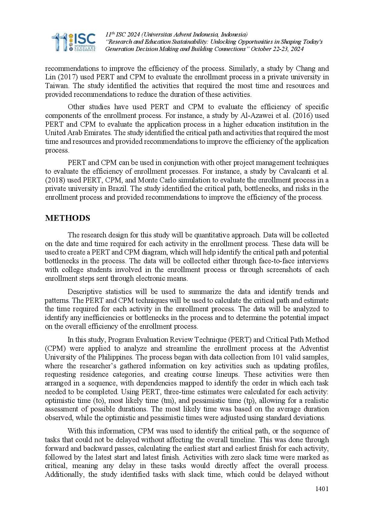 juris Application of Program Evaluation Review Technique PERT and Critical Path Method CPM on Enrollment Processes in the Adventist University of the Philippines