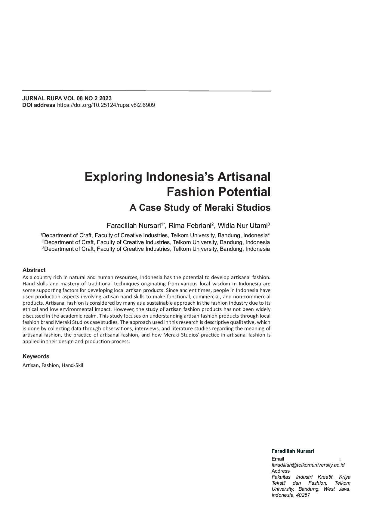 JURIS Exploring Indonesia s Artisanal Fashion Potential A Case Study of Meraki Studios