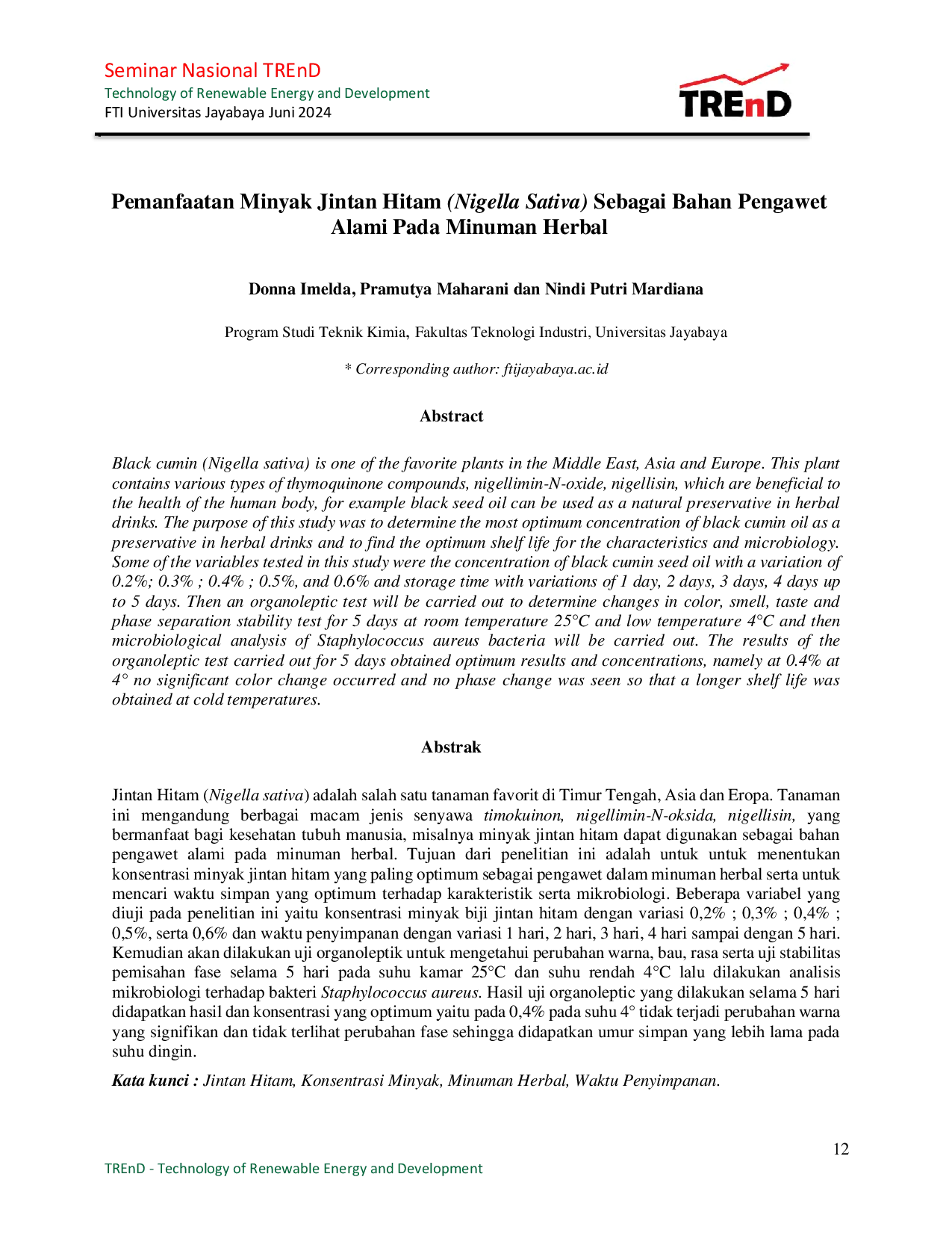 JURIS Pemanfaatan Minyak Jintan Hitam Nigella Sativa Sebagai Bahan Pengawet Alami Pada Minuman Herbal