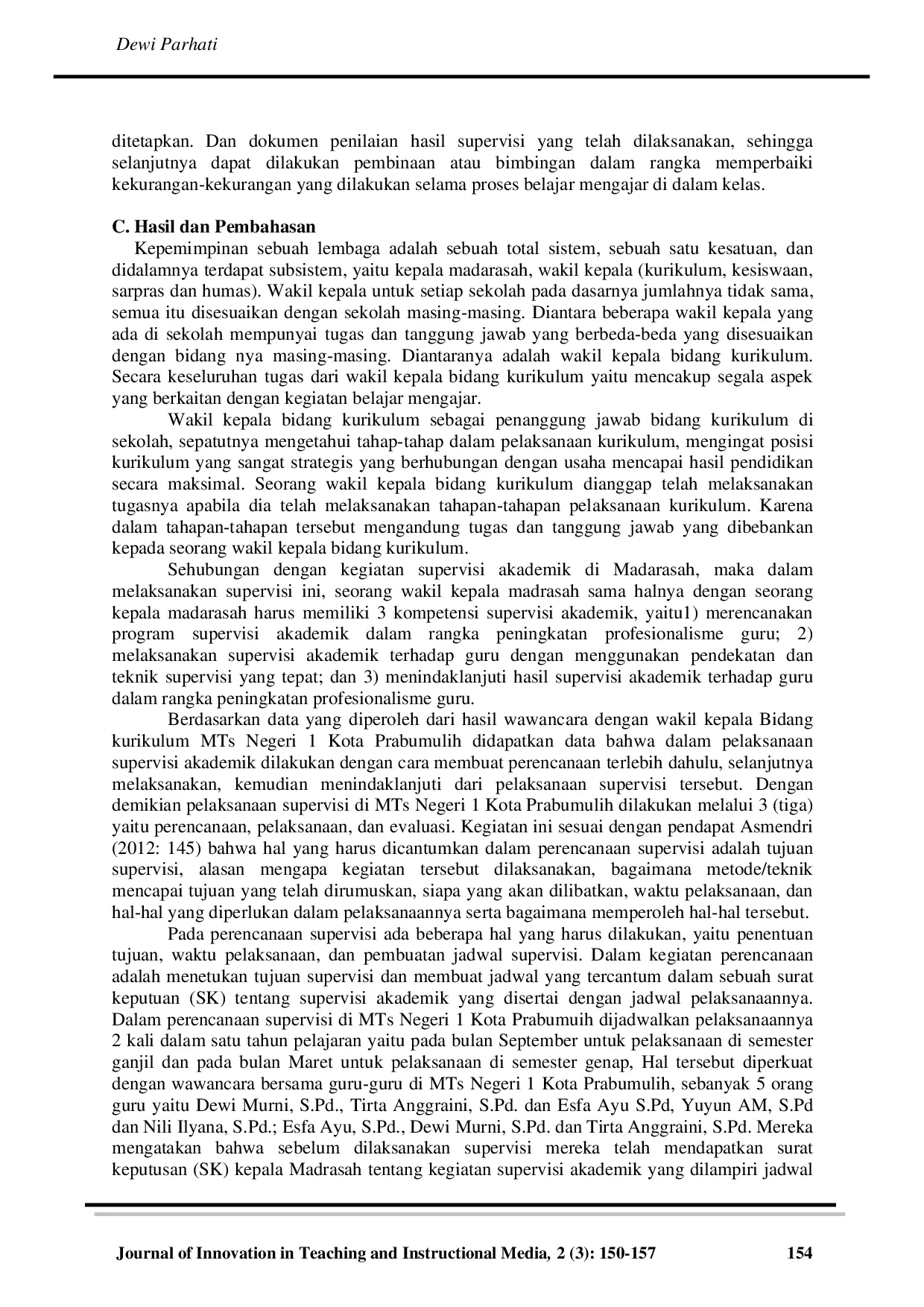 JURIS Supervisi Akademik oleh Wakil Kepala Madrasah Bidang Kurikulum dalam Meningkatkan Kinerja Guru