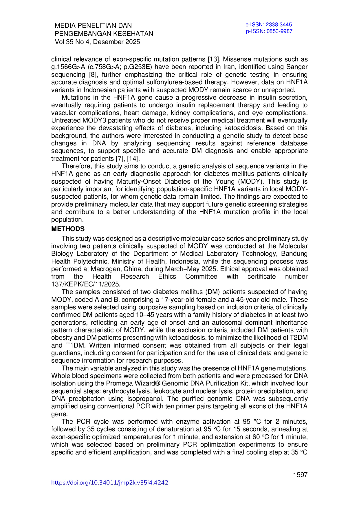 JURIS Genetic Study Of Hepatocyte Nuclear Factor 1 Alpha Hnf 1 Mutations In Diabetes Mellitus Patients