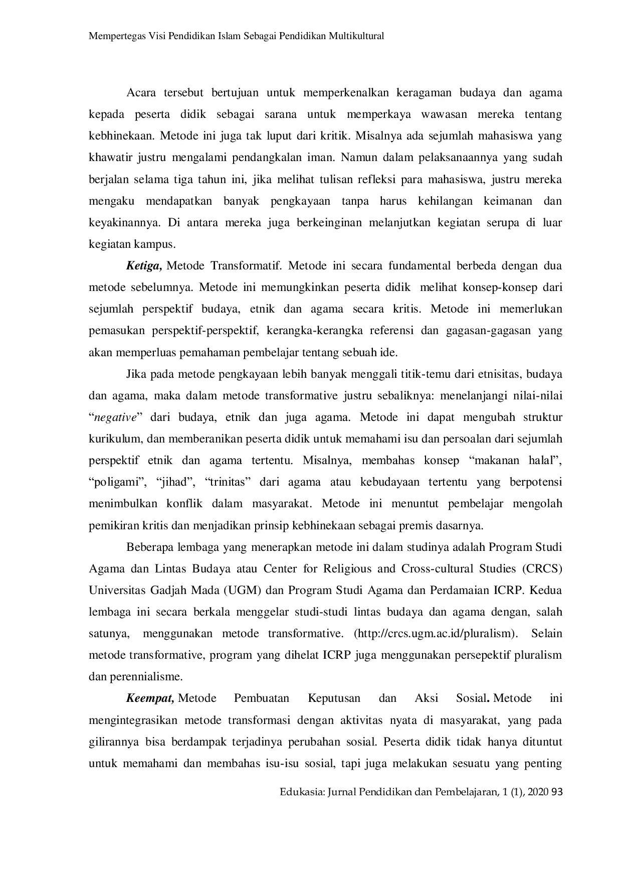 JURIS Mempertegas Visi Pendidikan Islam Sebagai Pendidikan Multikultural