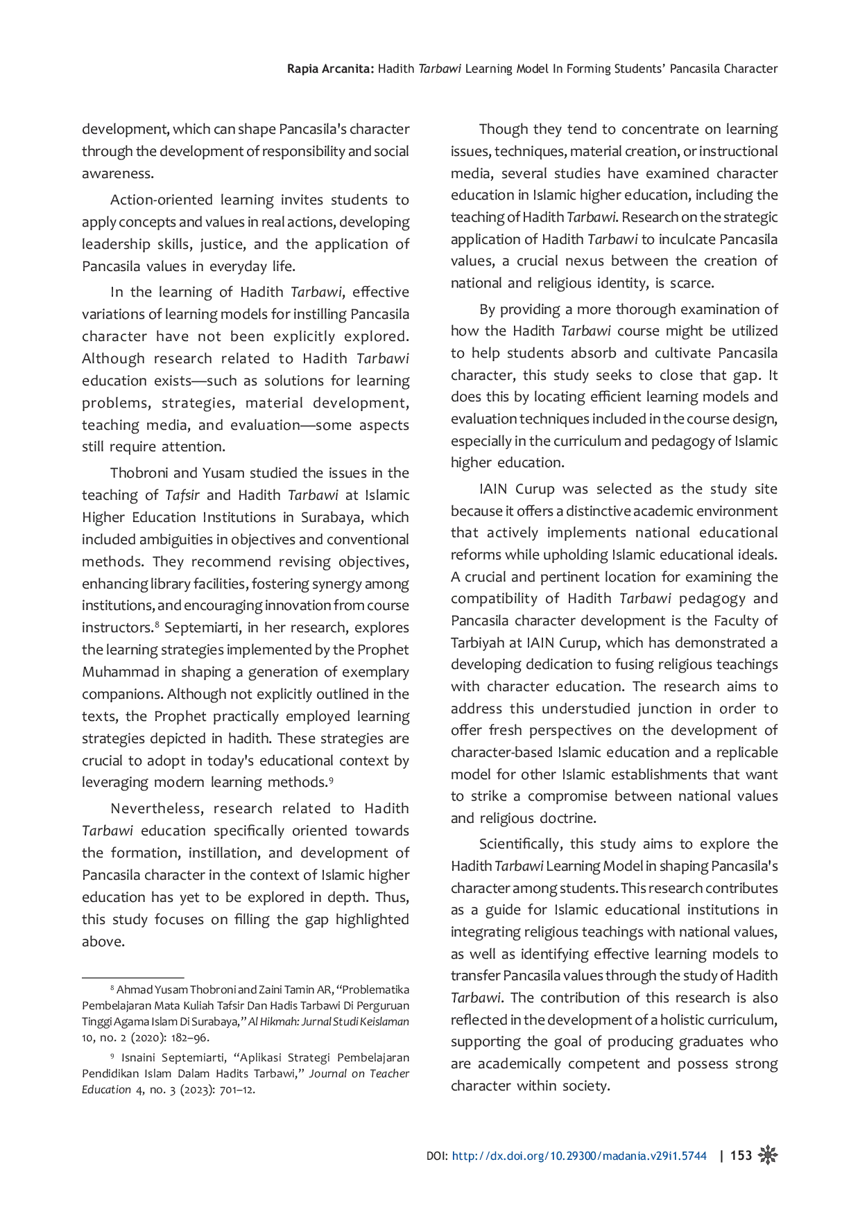 JURIS Hadith Tarbawi Learning Model in Forming Students Pancasila Character