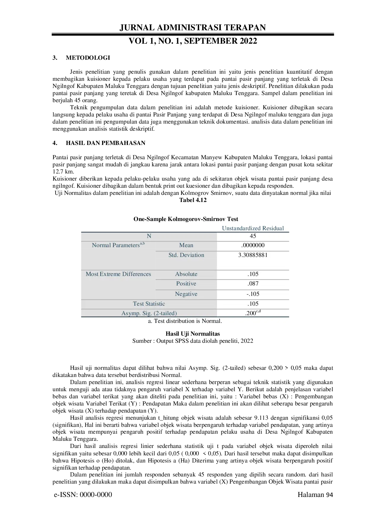 JURIS Pengaruh Pengembangan Objek Wisata Pantai Pasir Panjang terhadap Pendapatan Pelaku Usaha di Desa Ngilngof Kabupaten Maluku Tenggara