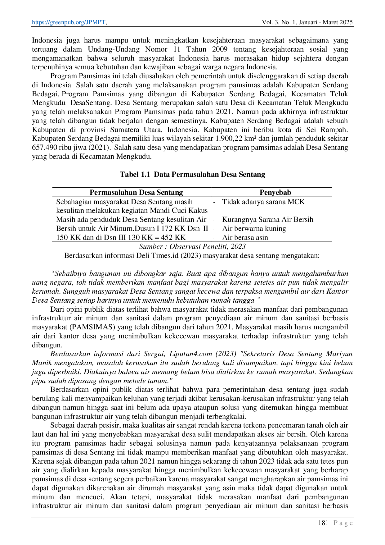 juris Implementasi Program Penyediaan Air Minum dan Sanitasi Berbasis Masyarakat PAMSIMAS di Desa Sentang Kabupaten Serdang Bedagai