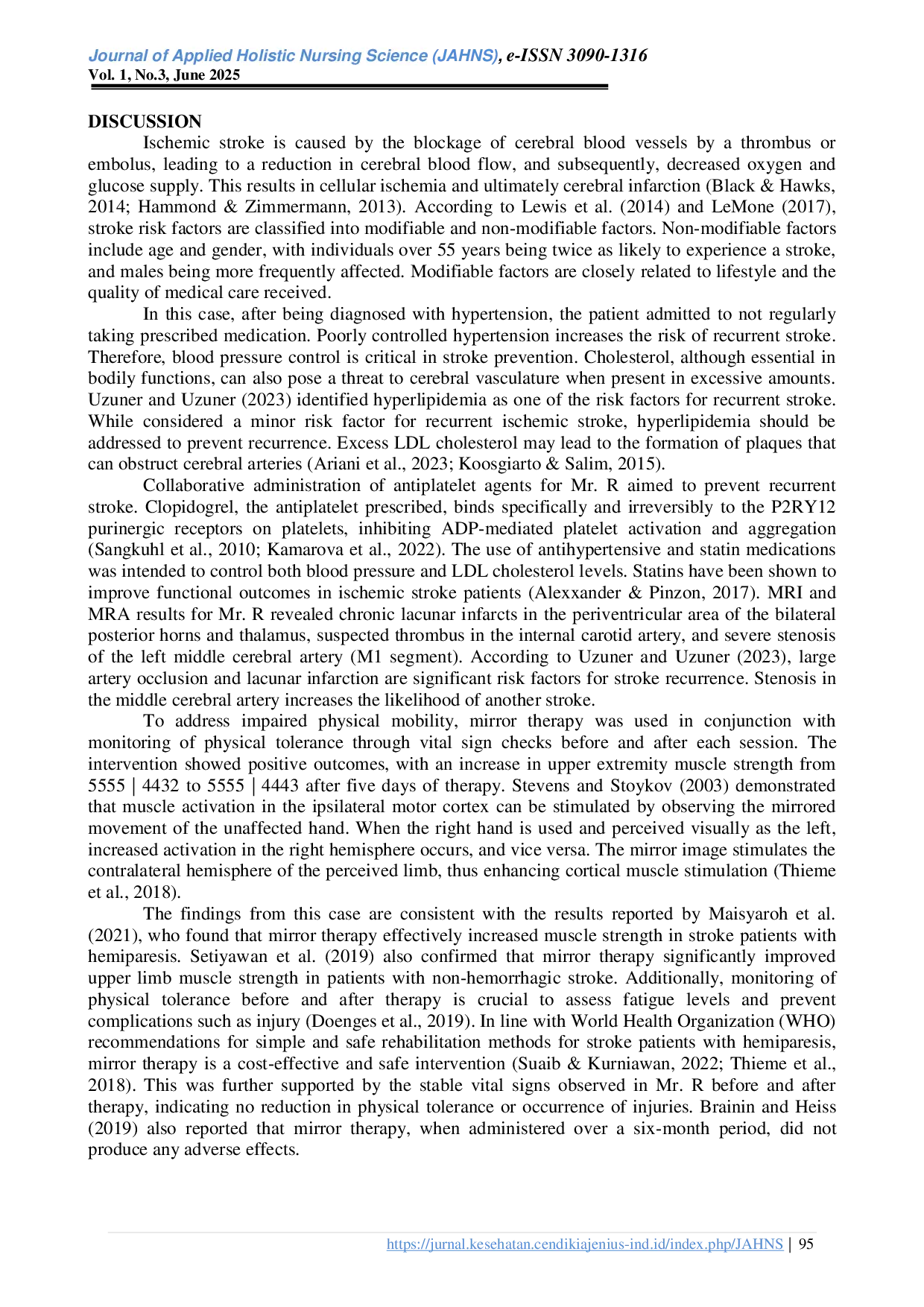 JURIS The Application of Mirror Therapy in Ischemic Stroke Patients with Hemiparesis to Improve Upper Extremity Muscle Strength