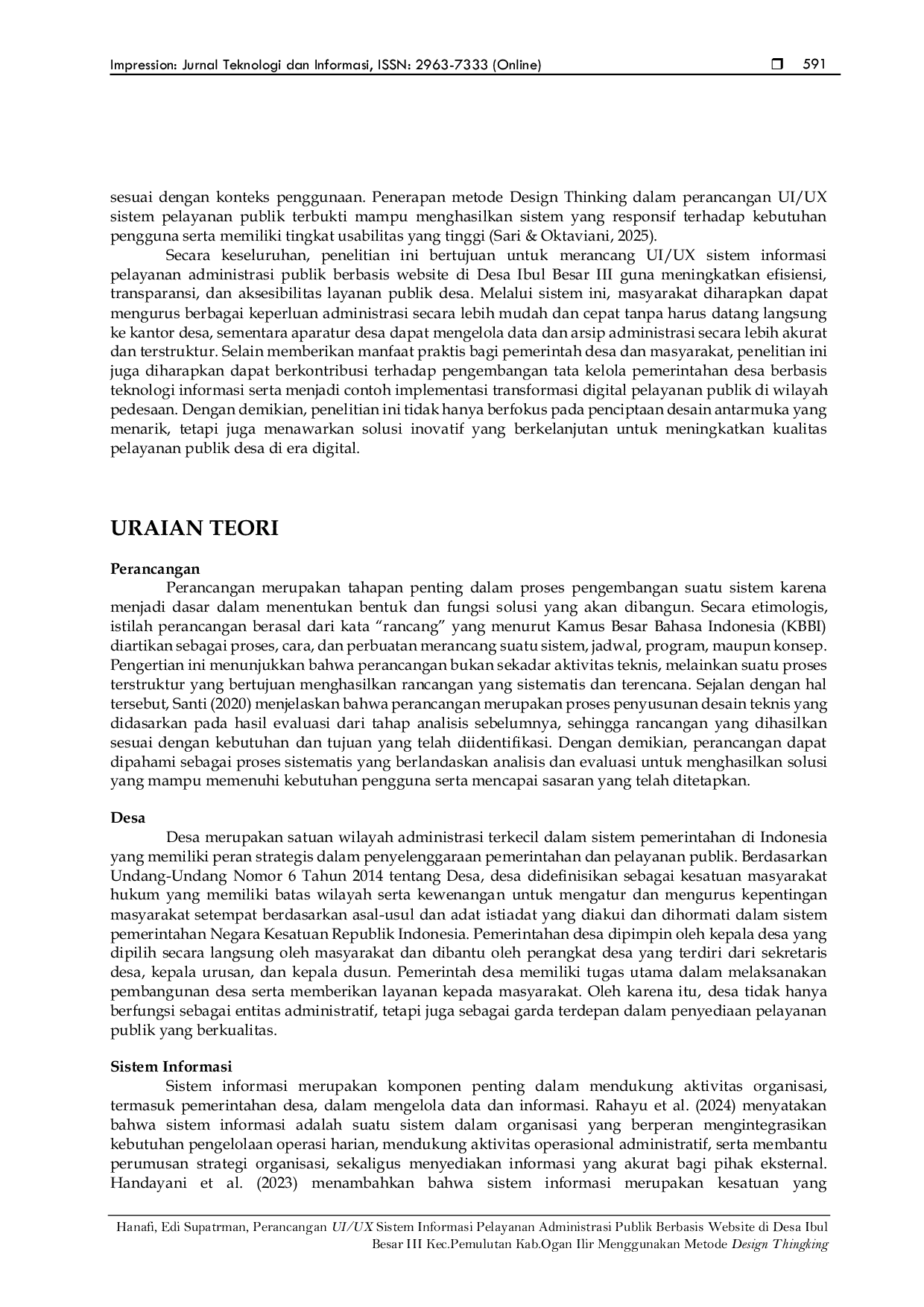 JURIS Perancangan UI UX Sistem Informasi Pelayanan Administrasi Publik Berbasis Website di Desa Ibul Besar III Kec Pemulutan Kab Ogan Ilir Menggunakan Metode Design Thingking