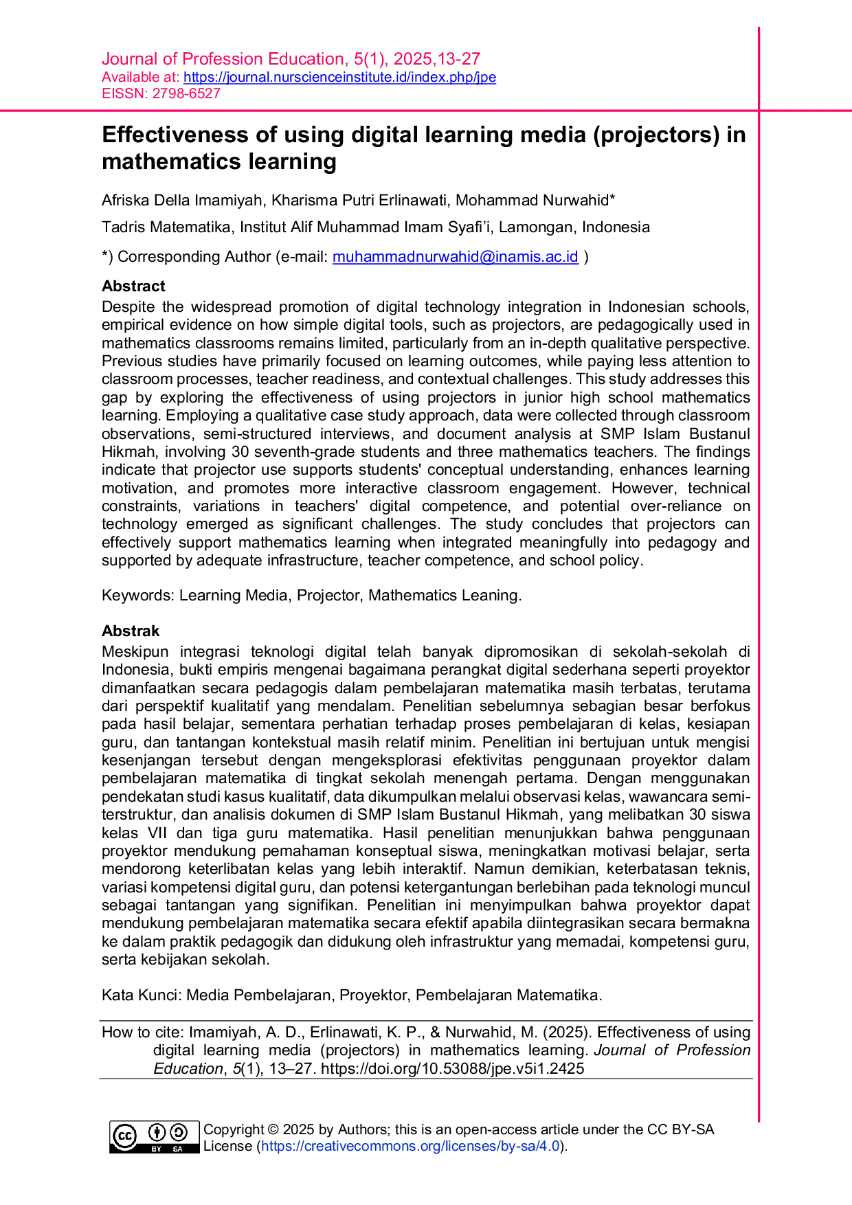 JURIS Effectiveness of using digital learning media projectors in mathematics learning
