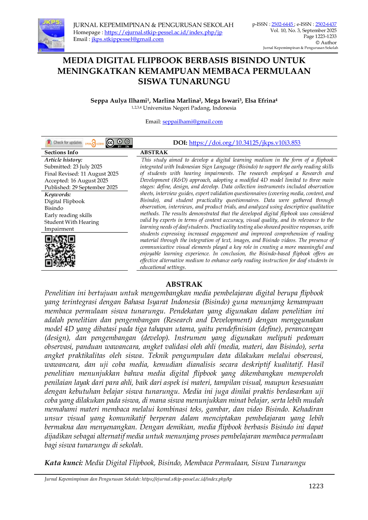 JURIS Media Digital Flipbook Berbasis Bisindo Untuk Meningkatkan Kemampuan Membaca Permulaan Siswa Tunarungu