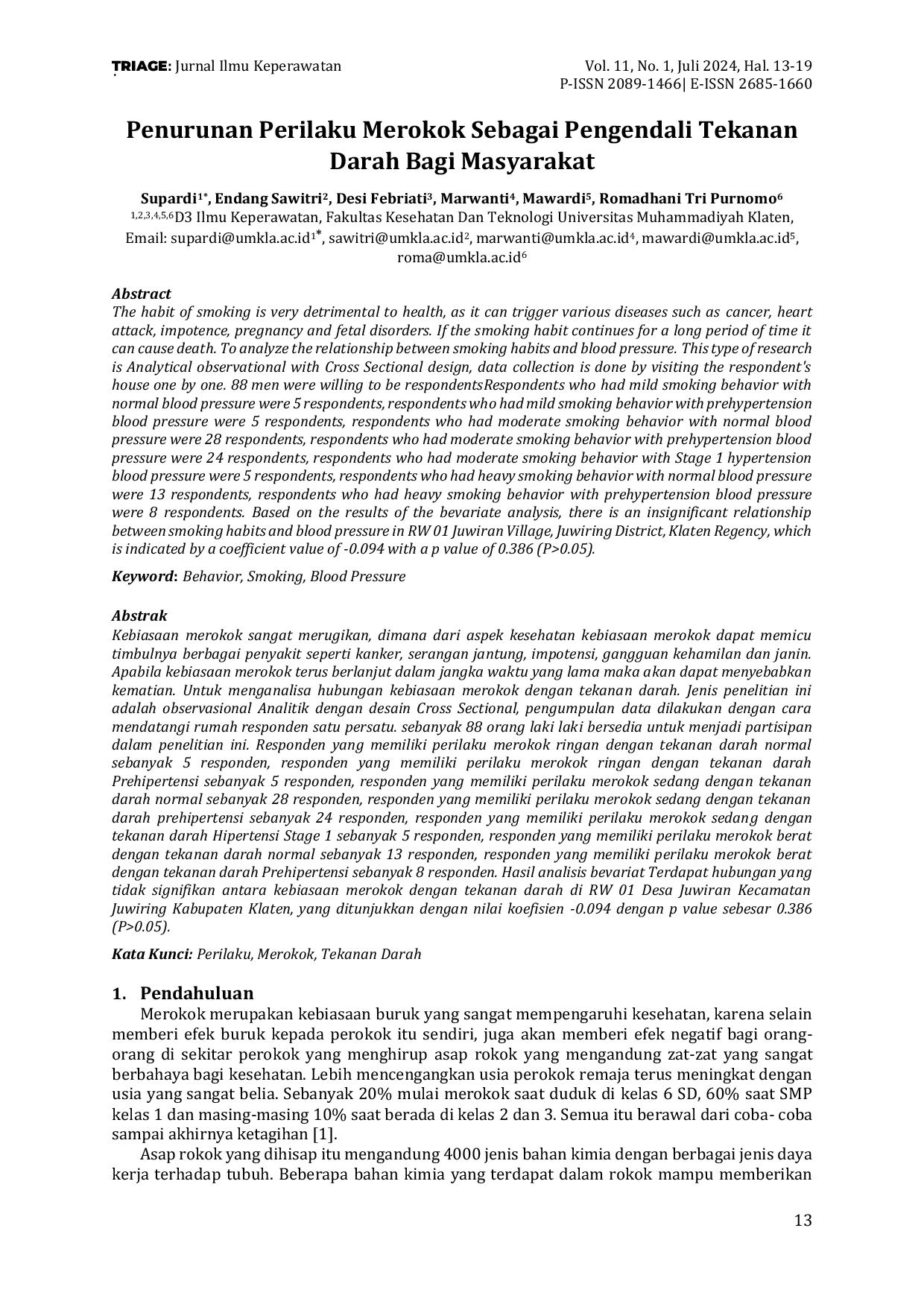 JURIS Penurunan Perilaku Merokok Sebagai Pengendali Tekanan Darah Bagi Masyarakat