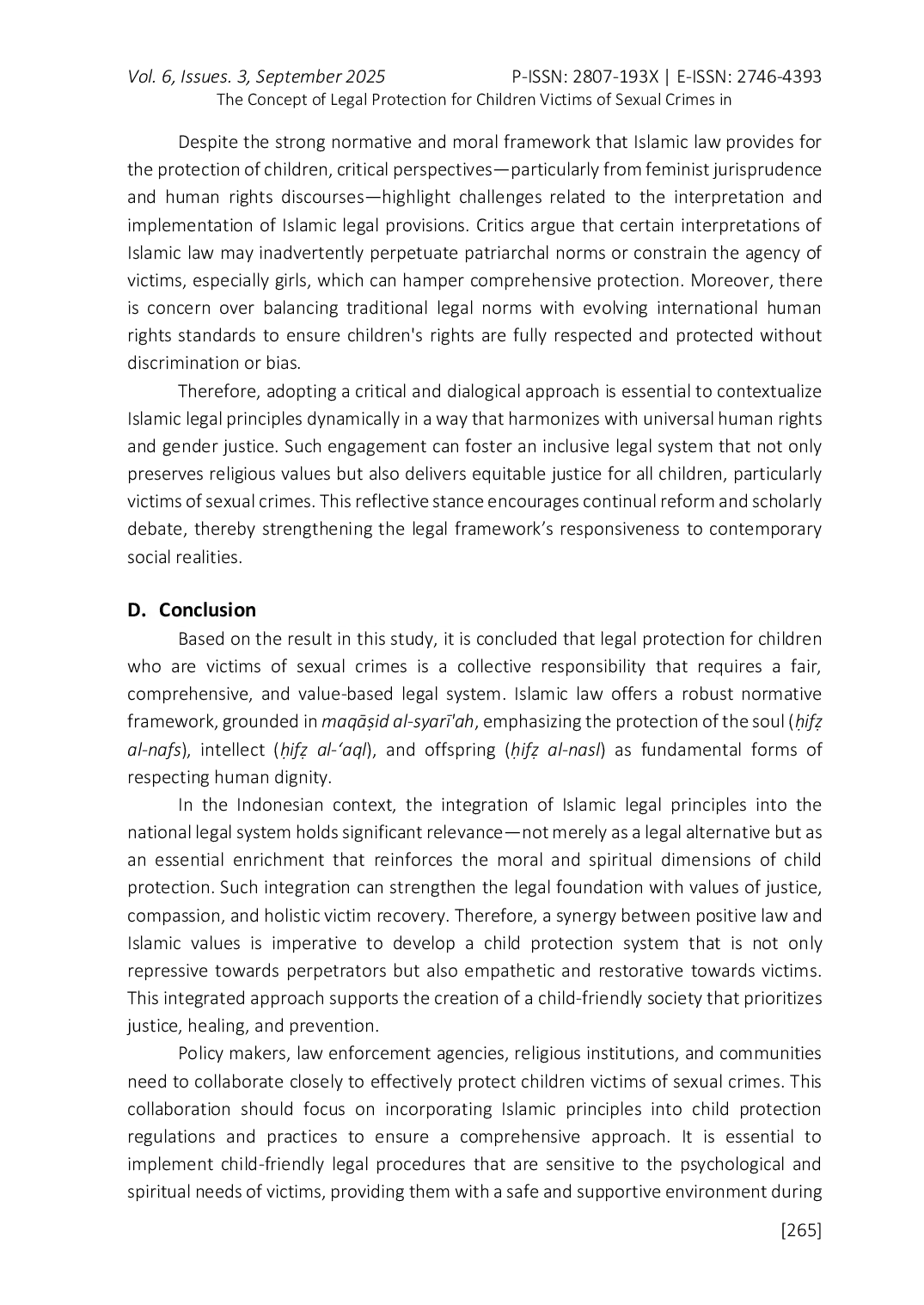 JURIS The Concept of Legal Protection for Children Victims of Sexual Crimes in the Perspective of Islamic Law