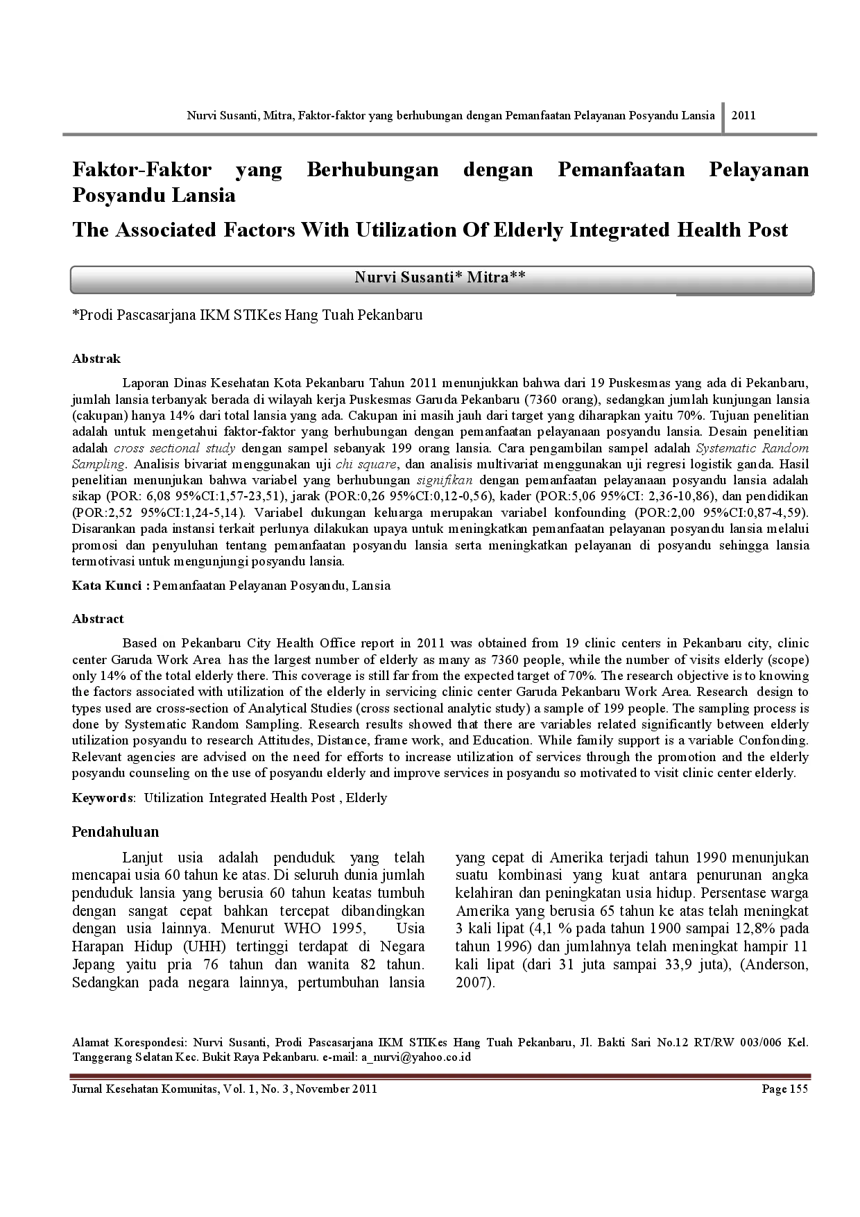 juris Faktor Faktor yang Berhubungan dengan Pemanfaatan Pelayanan Posyandu Lansia