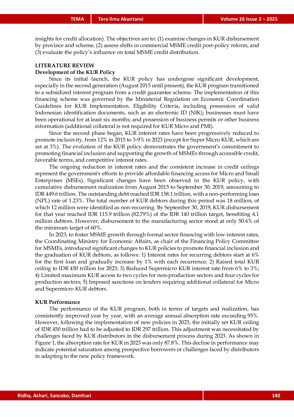 JURIS Policy Reform and MSME Growth Financial Analysis of 2023 KUR Disbursement Shift