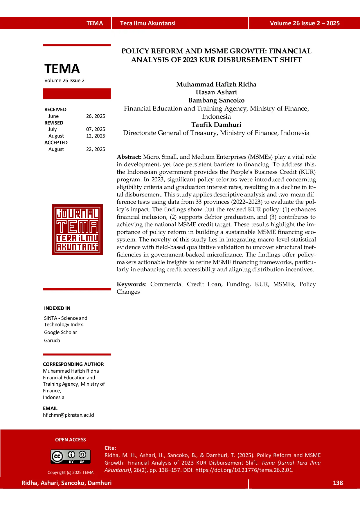 JURIS Policy Reform and MSME Growth Financial Analysis of 2023 KUR Disbursement Shift